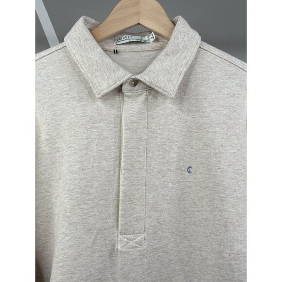 Criquet Collared Sweatshirt Men’s L Heathered Oatmeal Rugby ¼ Button Stretch - Picture 4 of 16